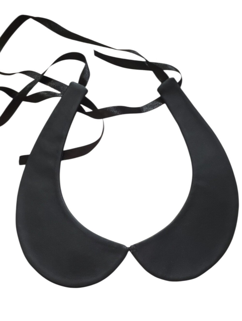 Detachable/Double Sided Black Leather And Satin Peter Pan Collar with Ribbon Tie